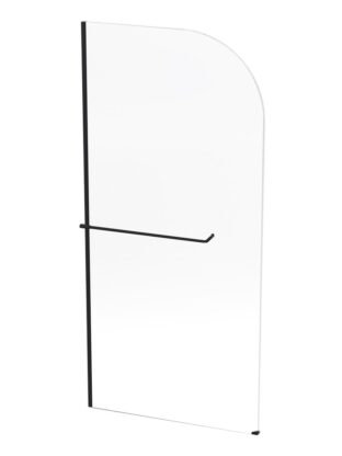 Lightweight modern shower screen with black support bar and curved glass design, ideal for stylish bathroom renovation projects in South Africa.