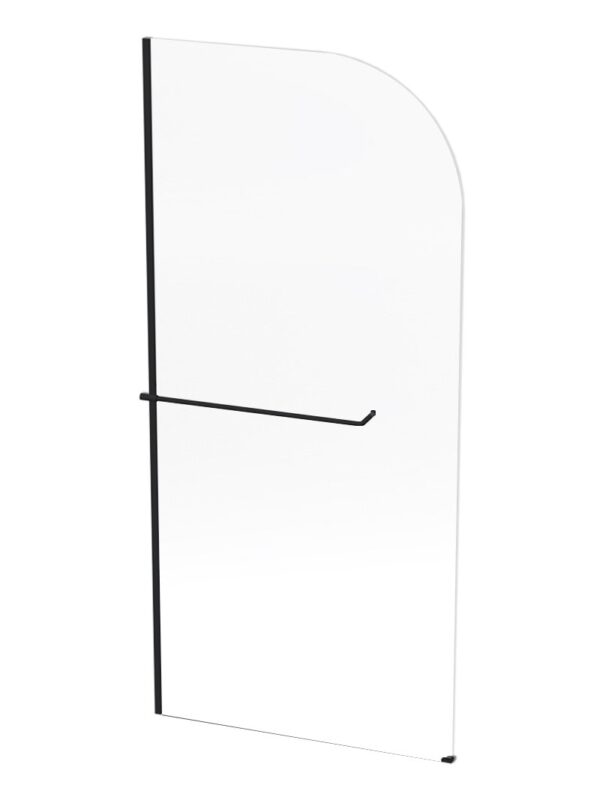 Lightweight modern shower screen with black support bar and curved glass design, ideal for stylish bathroom renovation projects in South Africa.