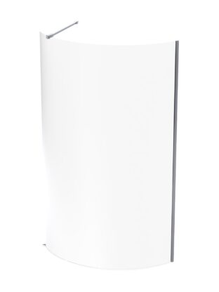 Solid white curved shower screen for bathroom, durable tempered glass, modern design, easy to install, ideal for shower enclosures, available at Bathroom Store South Africa.