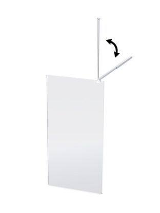 Adjustable shower screen with foldable glass panel for bathroom shower enclosures.