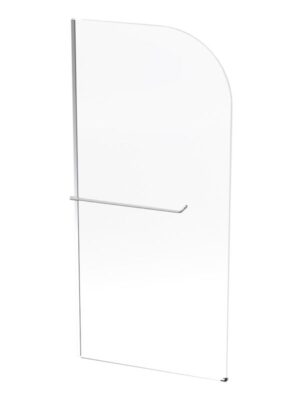 Glass shower screen with chrome towel rail for bathroom ensuites and shower areas. Stylish, modern design ideal for enhancing bathroom functionality and aesthetics. Durable tempered safety glass.
