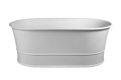 Elegant free-standing white bathtub for luxurious bathroom decor.