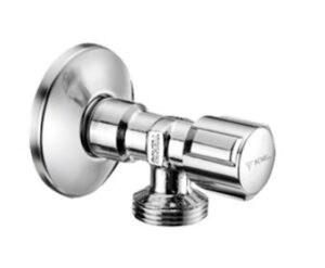 Chrome bathroom faucet valve with wall mount for modern bathroom fixtures and plumbing accessories.