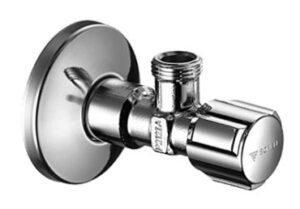 Chrome bathroom faucet valve for modern bathroom plumbing installations.