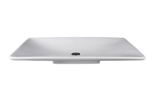 Sleek white rectangular bathroom sink with modern design and central drain for stylish and functional bathroom decor. Perfect for upgrading your bathroom with quality fixtures.