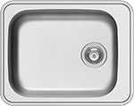 Stainless steel kitchen sink with single basin and drainer.