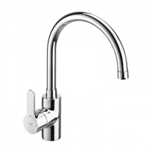 Elegant chrome kitchen tap with smooth curves, perfect for modern kitchen designs.