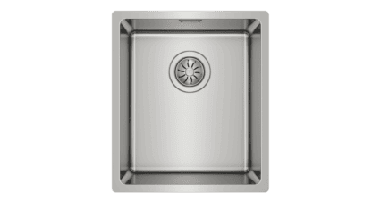 Stainless steel kitchen sink with single bowl and modern design, perfect for contemporary bathrooms and kitchens. Durable, easy to clean, and stylish.