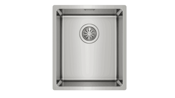 Stainless steel kitchen sink with single bowl and modern design, perfect for contemporary bathrooms and kitchens. Durable, easy to clean, and stylish.