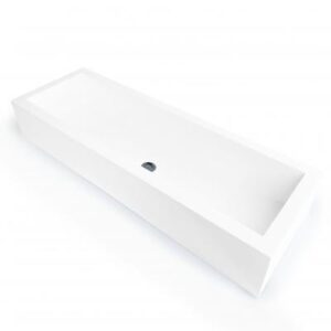 Modern rectangular white bathtub perfect for contemporary bathroom designs.