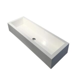 Modern rectangular white freestanding bathtub with minimalist design for luxurious bathroom upgrades.