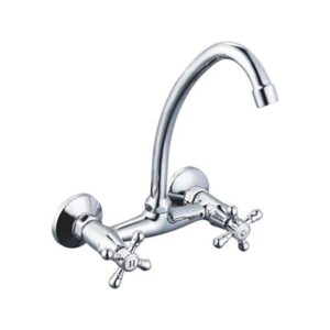 Chrome kitchen faucet with two handles, ideal for modern kitchen renovations in South Africa.