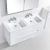Dual bathroom vanity with two sinks, modern design, and sleek white finish, ideal for contemporary bathrooms. Perfect for stylish and functional bathroom upgrades.