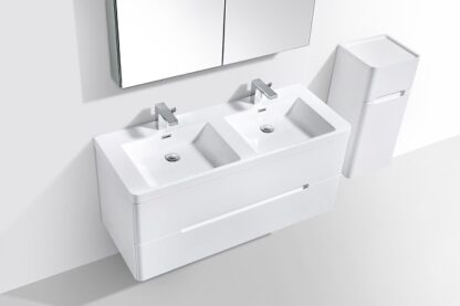 Dual bathroom vanity with two sinks, modern design, and sleek white finish, ideal for contemporary bathrooms. Perfect for stylish and functional bathroom upgrades.