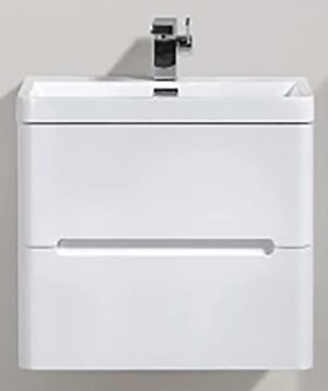 Modern white bathroom vanity with integrated sink and storage drawers, ideal for contemporary bathrooms and space-saving solutions in South African households.