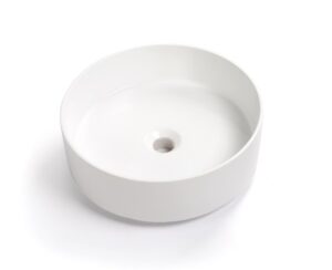 Round white bathroom basin with smooth finish, ideal for modern bathroom design and renovations. Perfect for stylish and functional bathroom setups.