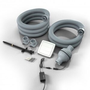 Flexible shower hose with fittings and spray head for bathroom use, ideal for modern shower setups and plumbing installations.