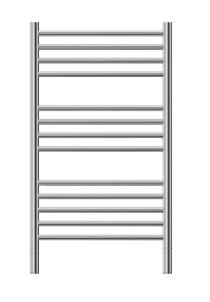 Metal towel radiator for bathroom heating and drying, sleek silver design, durable steel construction, perfect for modern bathroom decor, available at Bathroom Store South Africa.