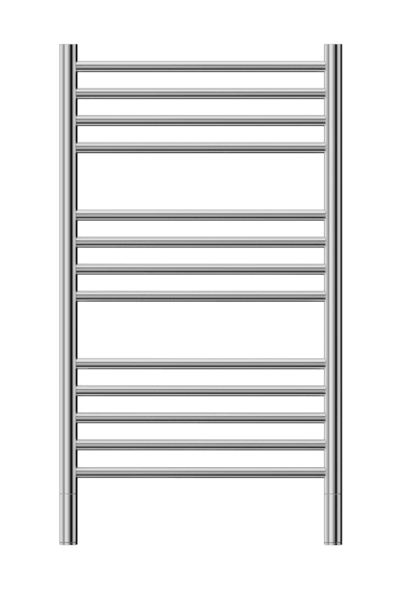 A modern stainless steel heated towel rail radiator for bathroom comfort and style.