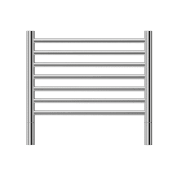 ZAH0520.png Shower towel radiator in silver finish, modern and space-saving design for bathroom heating and drying towels. Durable stainless steel material. Ideal for contemporary bathroom decor.