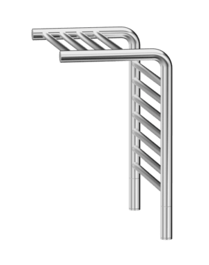 Polished stainless steel towel rack, modern bathroom towel holder, durable bathroom accessories for home renovation.