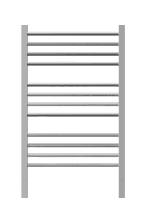 Stainless steel towel radiator for bathroom heating and drying purposes.