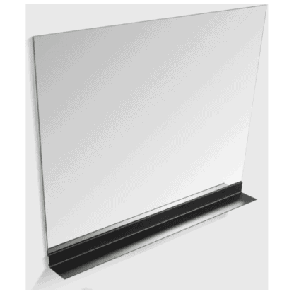 Mirror with a black shelf for modern bathroom decor, designed for durability and style. Perfect for sleek bathroom setups, offering both functionality and aesthetic appeal.