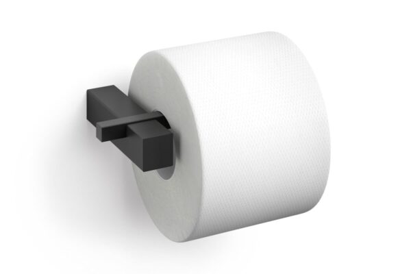Abrasive toilet paper holder with a black metal bracket for bathroom decor and storage.