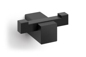 Sleek black modern bathroom tap or faucet with geometric design for stylish bathroom fixtures.