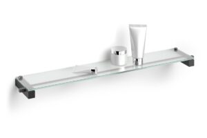 Sleek modern glass bathroom shelf with chrome fixtures for elegant storage solutions in South African bathrooms.