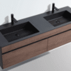 R1600CHAR Double black and wood bathroom vanity with dual sinks, modern design, suitable for contemporary bathrooms in South Africa. Durable and stylish storage solution.