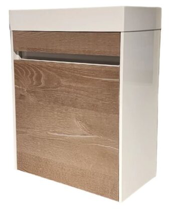 Wooden bathroom cabinet with white finish and sleek design, ideal for modern bathroom storage solutions. Durable and stylish, perfect for bathroom organization and space-saving.