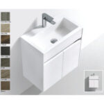 R550CO Modern white bathroom vanity with integrated sink and sleek design, perfect for contemporary bathroom renovations.